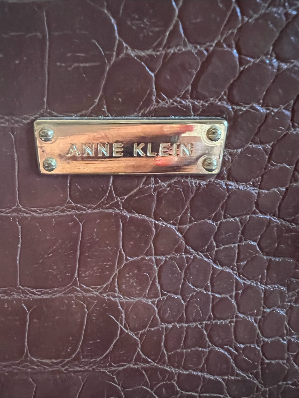 Anne Klein Brown Croc-Embossed Chain Shoulder Bag with Gold Charm - Picture 2 of 4